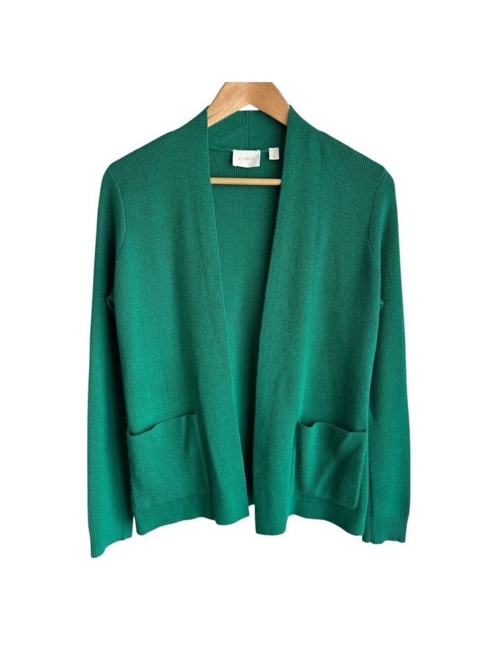Cyrus Open Front Knit Cardigan Sz S Deep Kelly Green Sweater Classic Capsule EUC